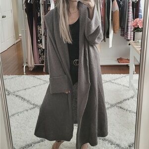 Soft Surroundings Telluride Topper Cardigan Gray Knit Sweater Coat Long Line L